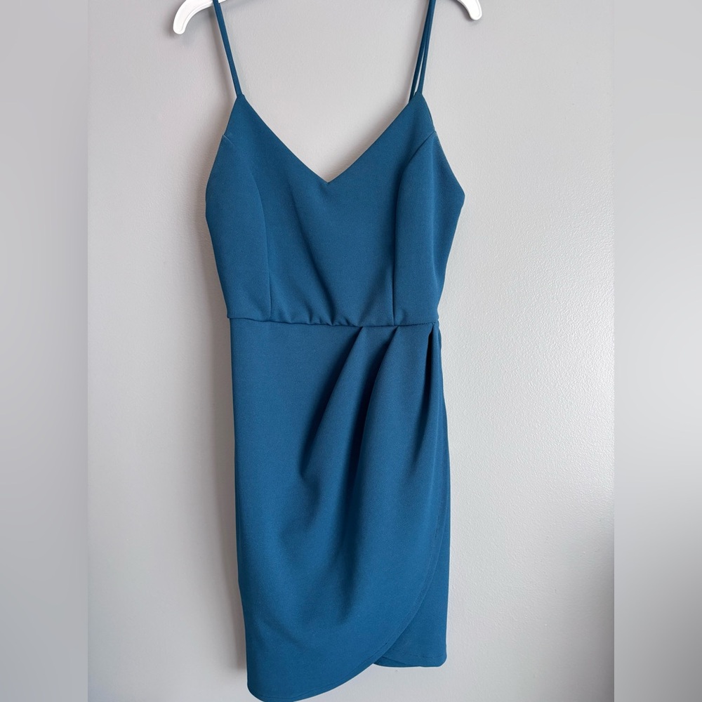 Lulu's Teal V-Neck Spaghetti Strap Midi Dress